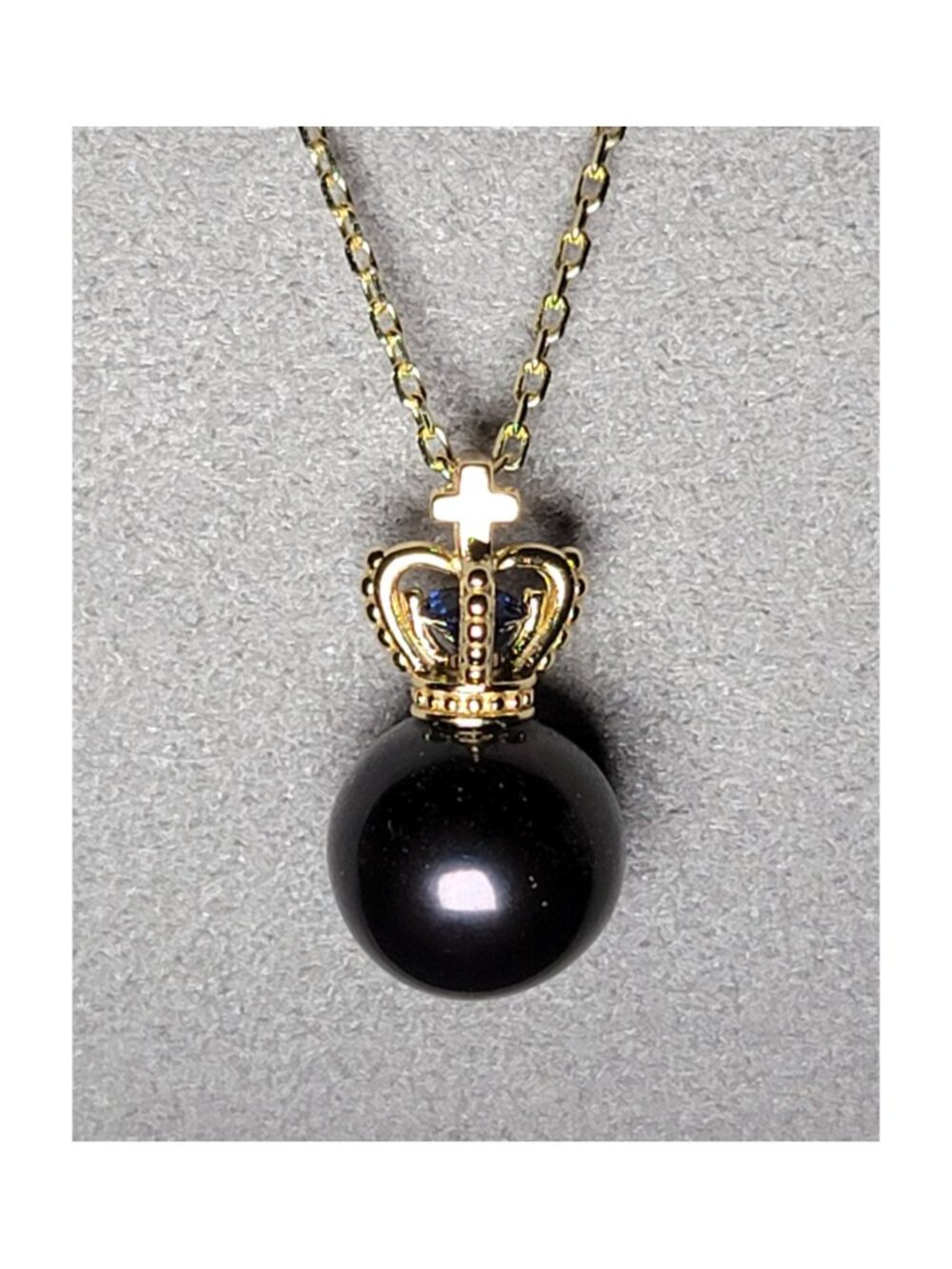 Sterling Silver Crown Black Pearl Necklace Blue Sapphire Accent NWT